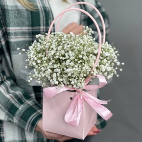 Композиция в сумочке из гипсофил в Воскресенске