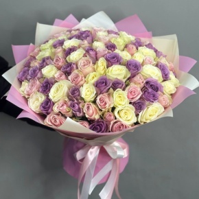 Букет из 101 розы пастельный микс (40 см) в Воскресенске