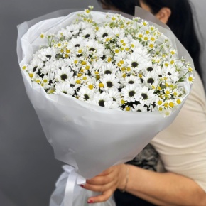 Букет "Понарошку" из хризантем сантини и ромашек в Воскресенске