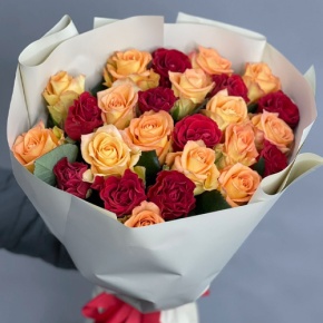 Букет "Прайм" из 25 роз Оранж и Эль Торо (50 см) в Воскресенске