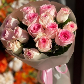 Букет из 15 розовых роз Кения (40 см) в Воскресенске